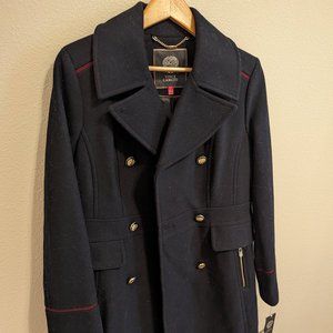 NWT Stunning Vince Camuto Trench Coat - Navy/Dark Red  and Gold Military - Large